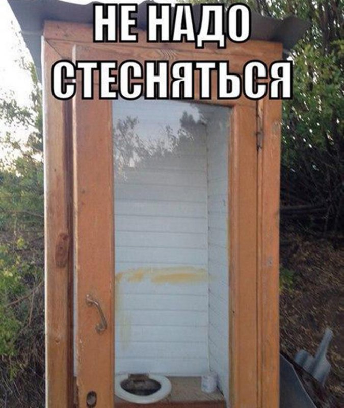 В деревенском туалете прозрачная дверь